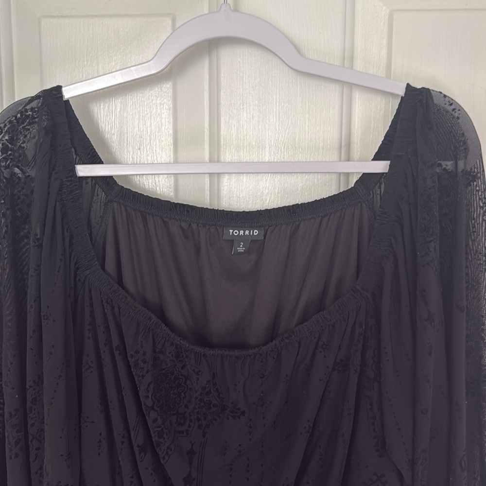 Sheer Black Women's Top by Torrid, Cinched Waist, Dress up or Wear with Jeans! - Picture 5 of 13